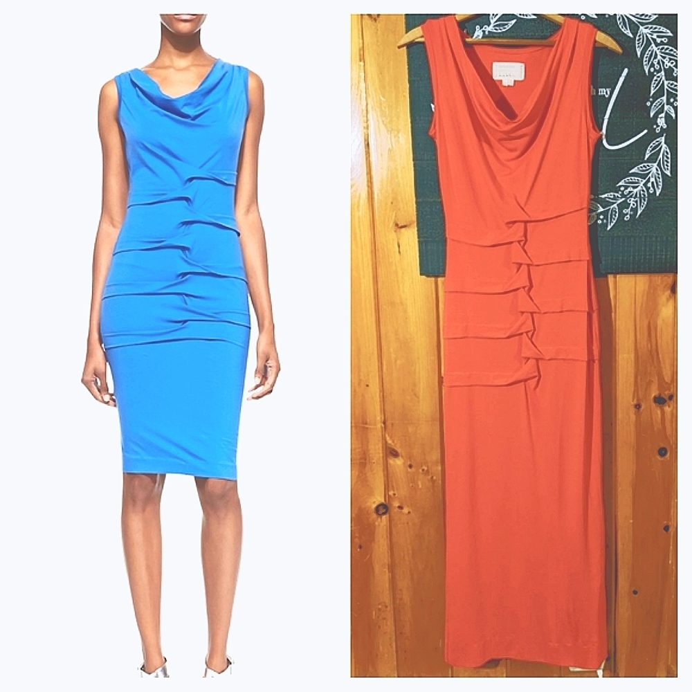 Nicole Miller Artelier Sleeveless Cowl-neck Sheath Dress Coral Orange Sm EUC